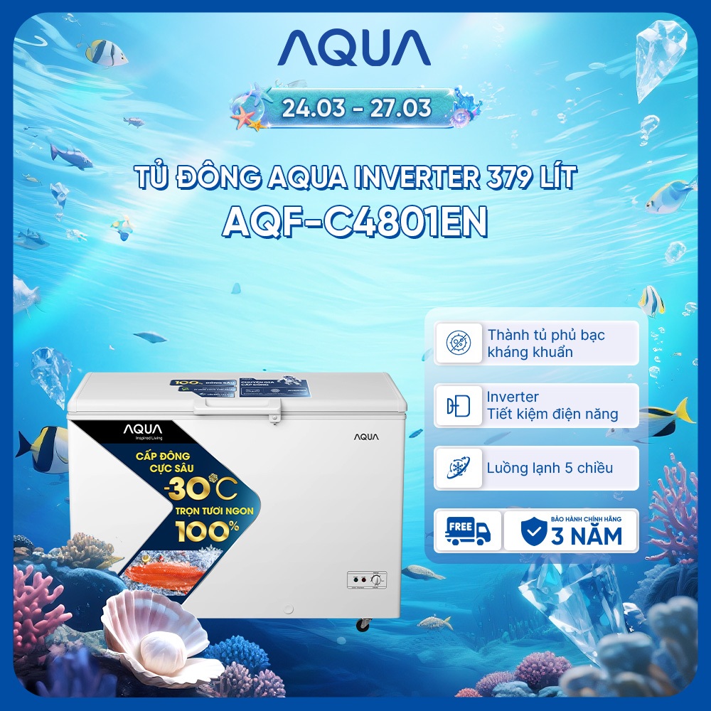 Tủ đông Aqua Inverter 379 Lít AQF-C4801EN - Hàng chính hãng