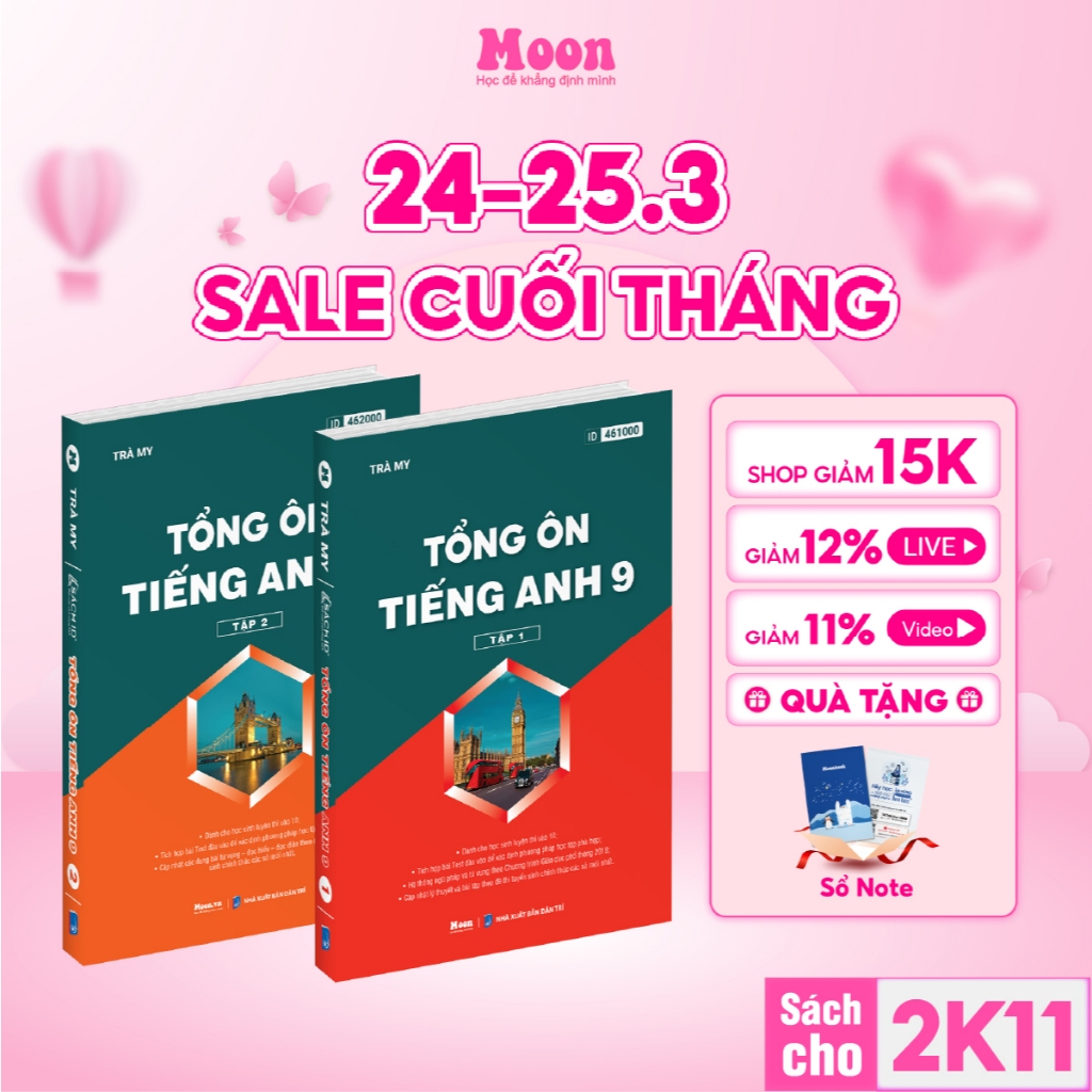 Sách Tổng ôn tiếng anh lớp 9 chương trình mới cho 2k11 ôn thi vào 10 Moonbook