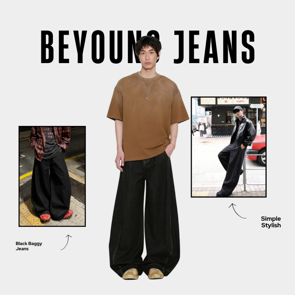 Quần Jeans Baggy Nam Nữ Ống Cong Form Rộng Màu Đen Chất Lượng Cao  Beyoung_Jeans