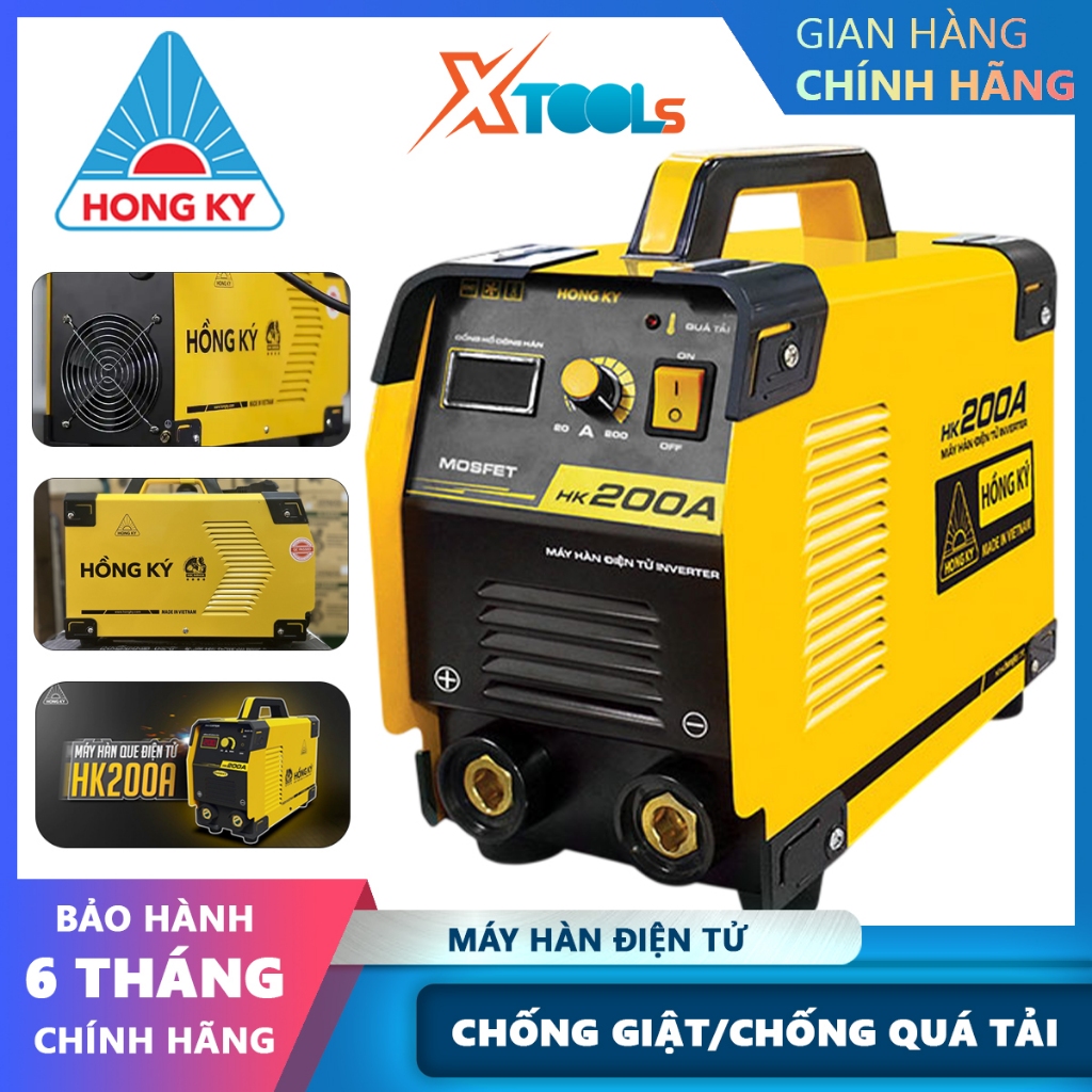 Máy hàn điện tử inverter Hồng Ký HK200A, máy hàn mini 200 ampe/10.3 KVA chế độ chống giật/chống quá 