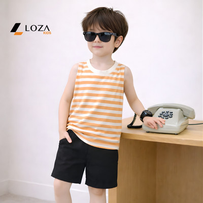 Bộ ba lỗ kẻ cho bé trai trơn size từ 15-40kg, quần áo sát nách cho bé chất liệu cotton giấy Loza Kids TS30