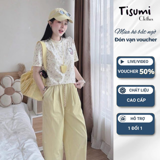 Set đồ nữ, đồ bộ nữ TISUMI HCOM27120 áo phông cộc tay hoạ tiết kitty mix quần suông trẻ trung, thoải mái