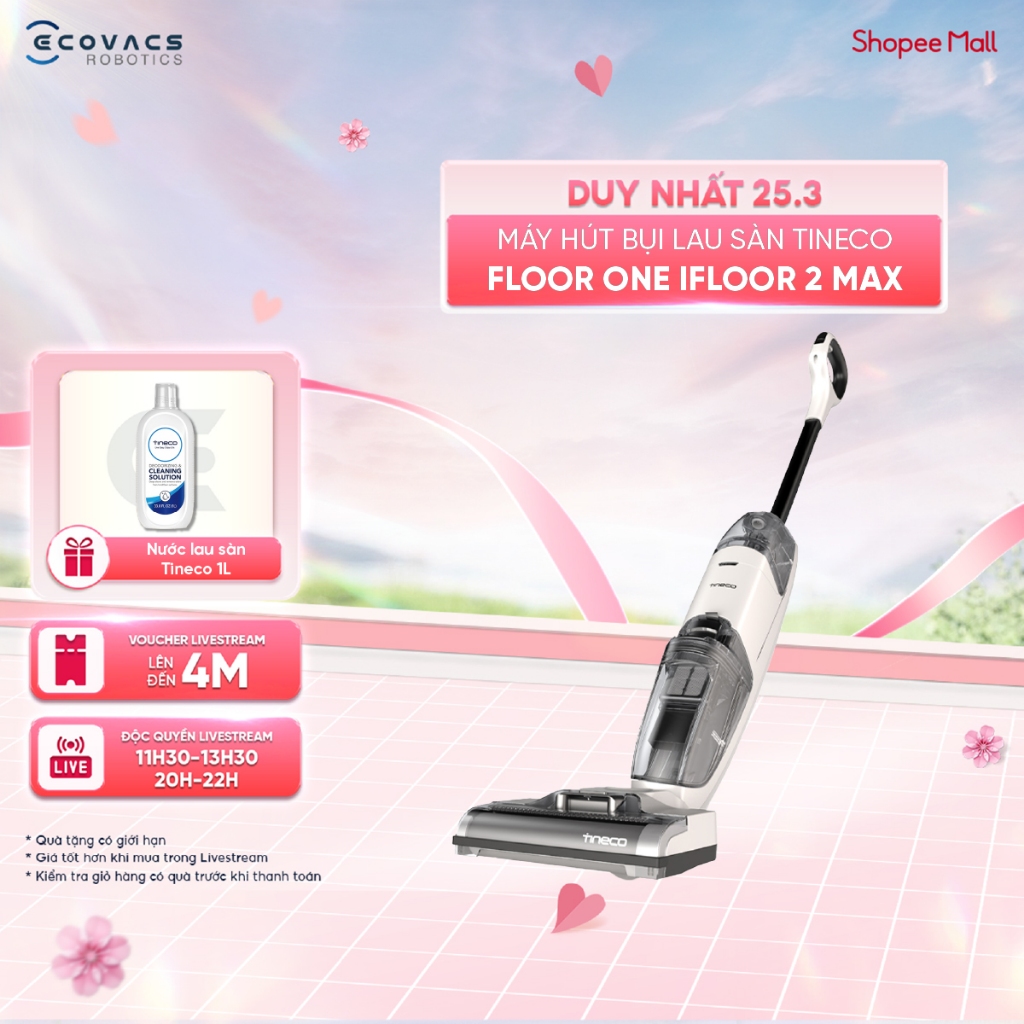 Máy hút bụi lau sàn không dây Tineco iFloor 2 Max - Thời gian hoạt động 22 phút - Tự động làm sạch c