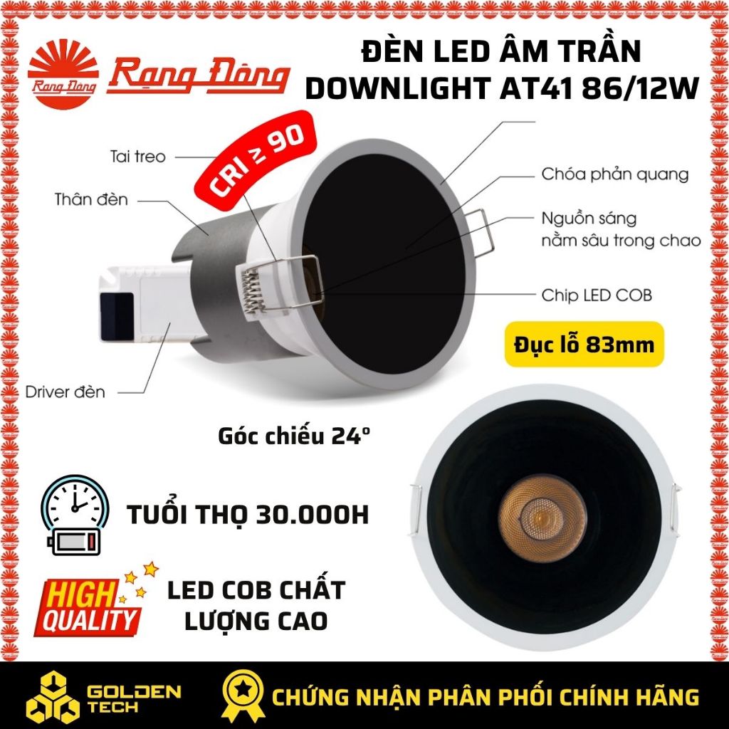 Đèn LED âm trần Downlight Rạng Đông 12W AT41 86/12W Ánh sáng trung tính
