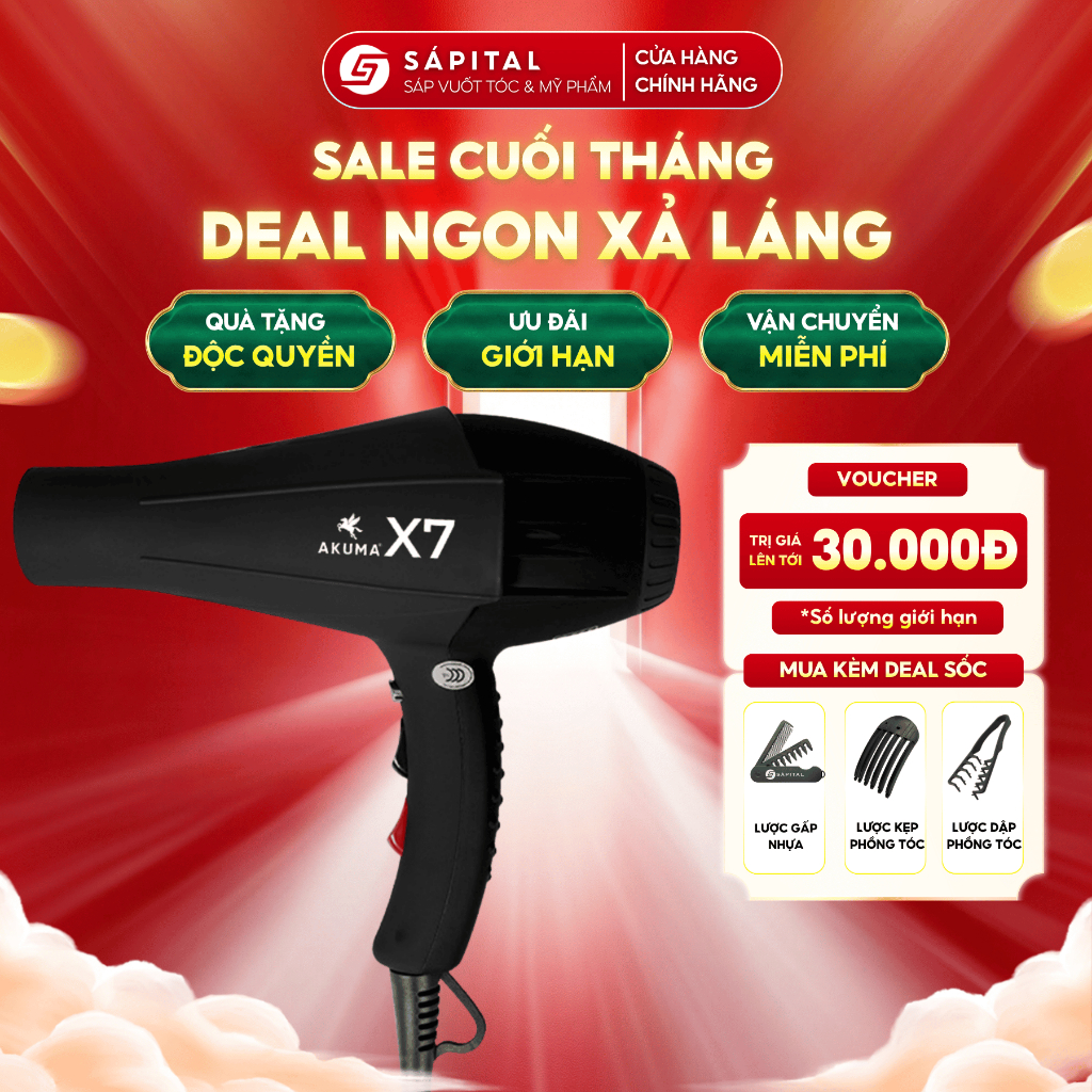 [BH 3T] Máy Sấy Tóc AKUMA X7 Chính Hãng | Công suất 1900W - 3 chế độ nhiệt - Hỗ trợ công nghệ ion âm