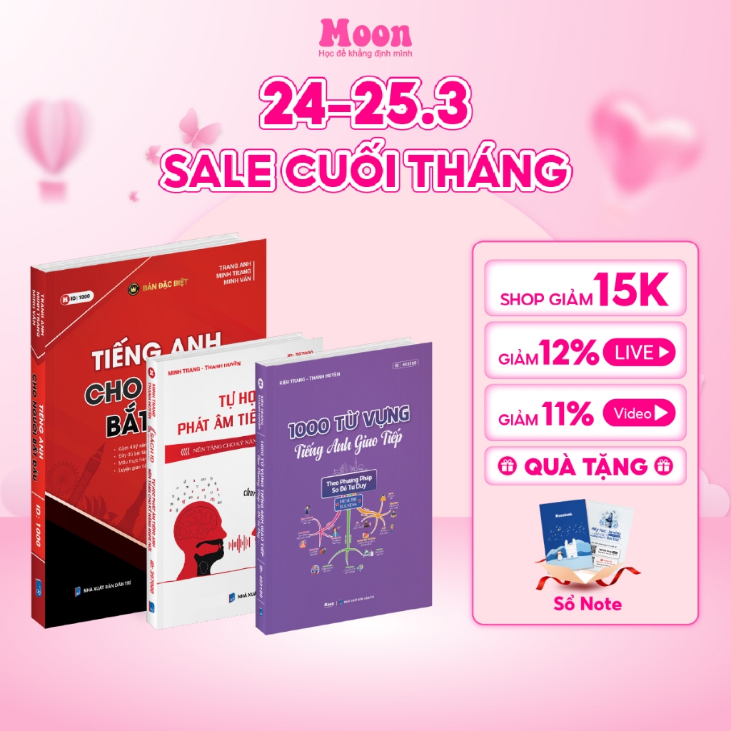 Combo sách học tiếng anh giao tiếp cơ bản cho người mới bắt đầu moonbook
