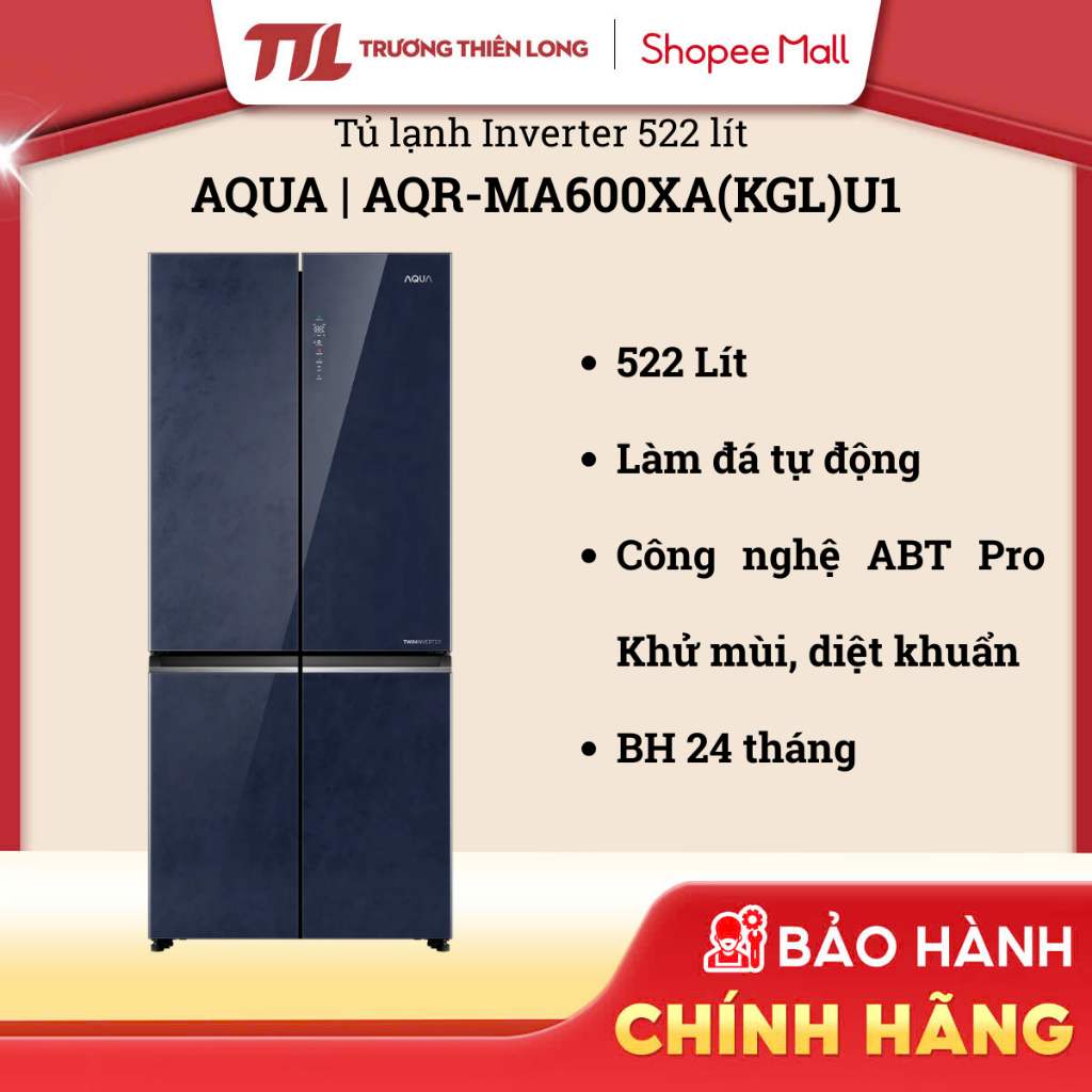 AQR-MA600XA(KGL)U1 - Tủ Lạnh Aqua 4 Cửa Inverter AQR-MA600XA(KGL)U1 - 522 Lít [FREESHIP HCM]