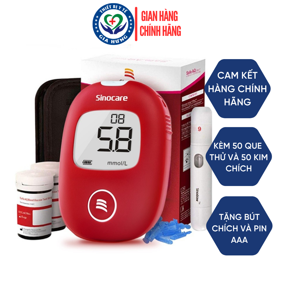 Máy Đo Đường Huyết Sinocare Safe AQ Smart + Tặng kèm 50 Que thử Và 50 Kim chích