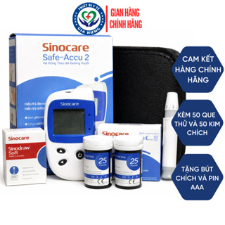 Máy Đo Đường Huyết Sinocare Safe Accu 2 Hàng Chính Hãng  - Tặng Kèm 50 Que Và 50 Kim