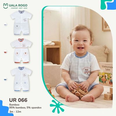 Bodysuit cho bé Ualarogo cộc tay 3-12 tháng vải Sợi tre Bamboo mềm mại thoáng khí cúc giữa UR 066