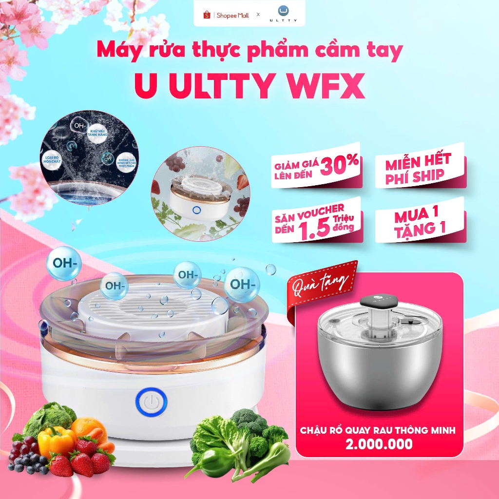 Máy rửa thực phẩm cầm tay U ULTTY WFX công nghệ Hydroxyl kép an toàn, chống nước IPX7 - Hộp quà Tết