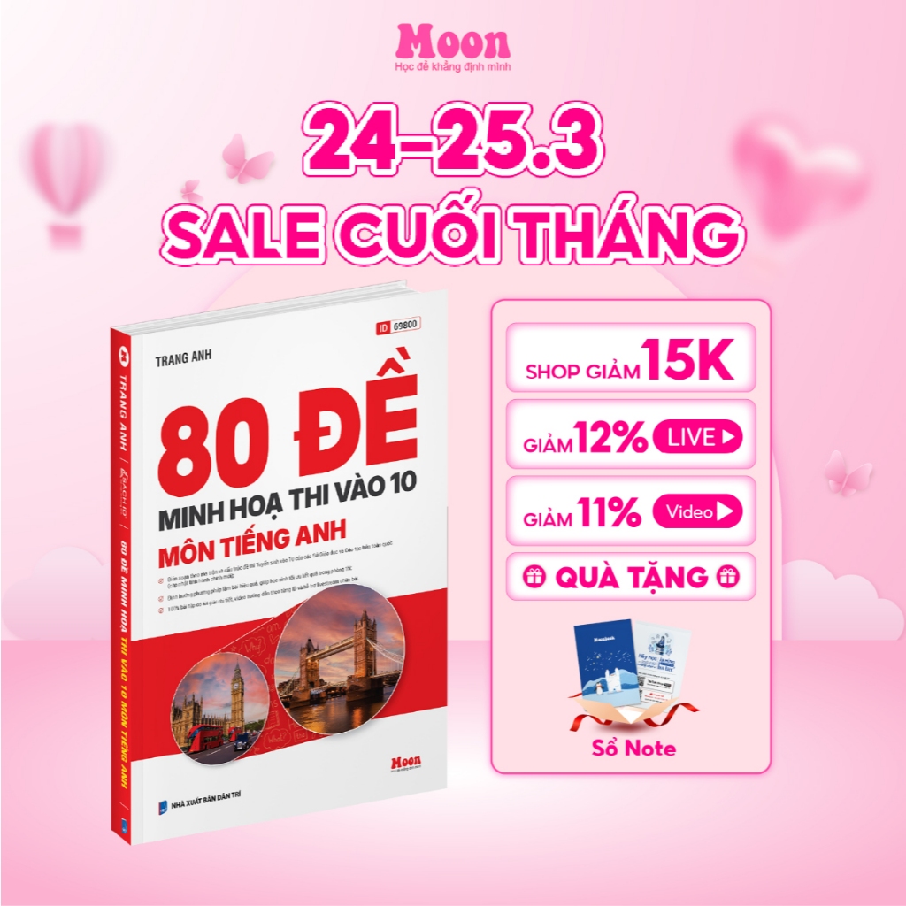 Sách 80 đề luyện thi vào lớp 10 Tiếng Anh cô Trang Anh - Moonbook