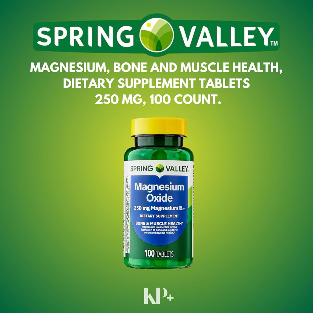 [Made in USA] Viên uống bổ sung Magie Spring Valley Magnesium Oxide 250mg - Hỗ trợ xương khớp & cơ b
