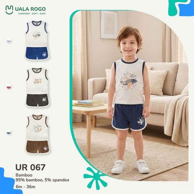 Bộ ba lỗ cho bé Ualarogo sát nách 6 tháng - 3 tuổi vải Sợi tre Bamboo mềm mại co giãn UR 067