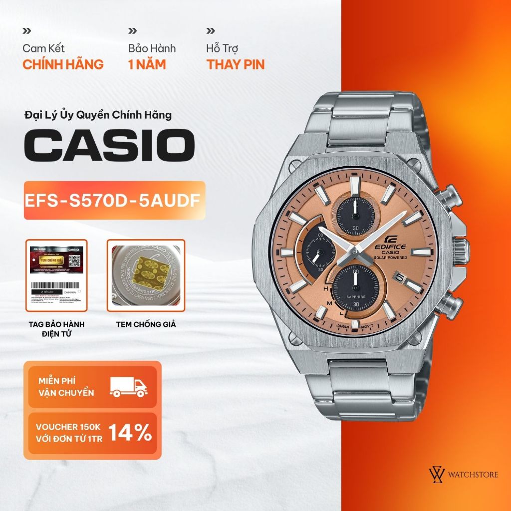 Đồng Hồ Nam Casio EDIFICE EFS-S570D-5AUDF Kính Sapphire Nguyên Khối Size 44mm Kháng Nước Dây Kim Loạ