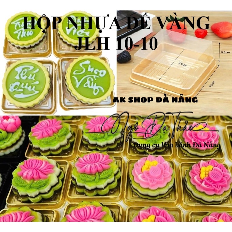 AKSHOPDANANG 2190.005 - Set 10 hộp nhựa đựng bánh đế vàng vuông JLH10-10