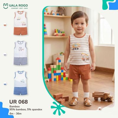Bộ ba lỗ cho bé Ualarogo sát nách 6 tháng - 3 tuổi vải Sợi tre Bamboo mềm mại co giãn UR 068