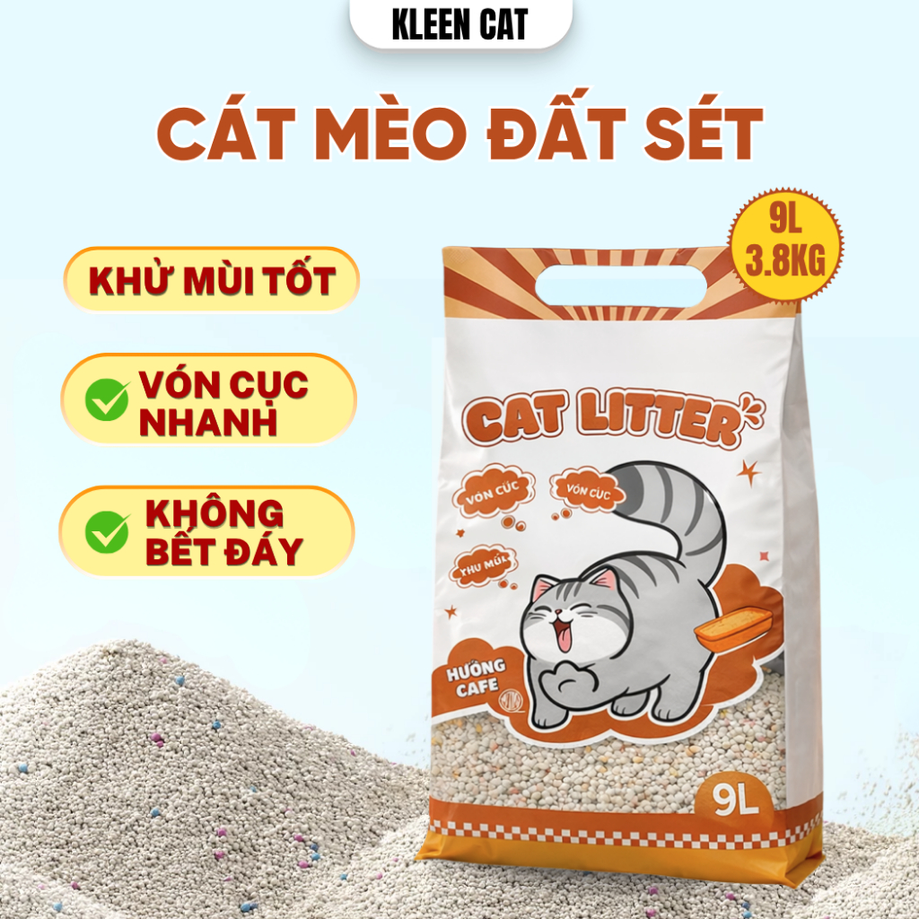Cát Premium Cat Litter Kleen, Cát Vệ Sinh Cho Mèo Kleen Cat 9l/3.8Kg Khử Mùi - CM01