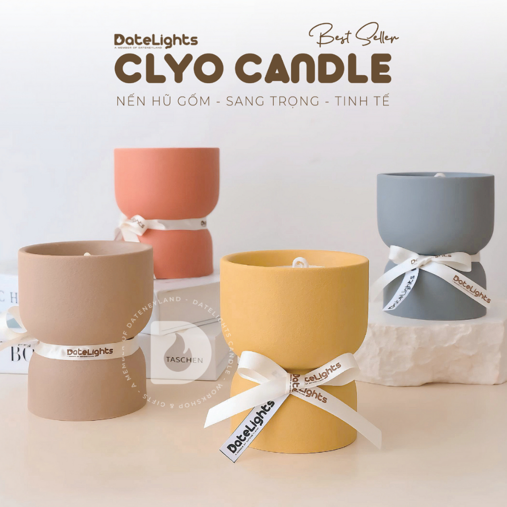 [Freeship] DATELIGHTS - Nến thơm Clyo Candle thiết kế hũ gốm sang trọng tinh tế - Đã bao gồm hộp xin