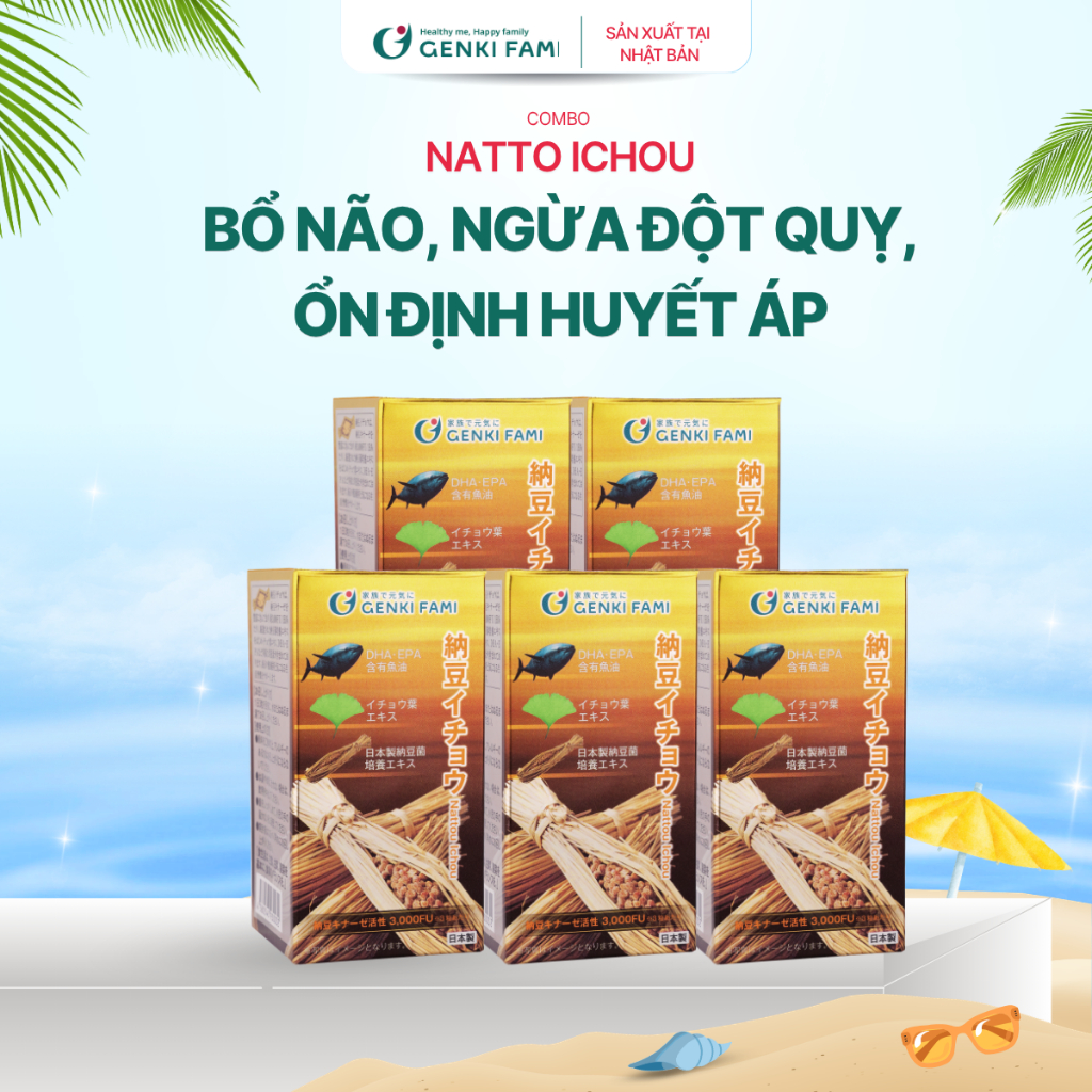 Combo Viên Uống Bổ Não, Ngừa Đột Quỵ Tai Biến, Giúp Ngủ Ngon Nattokinase 3000FU Natto Ichou Genki Fa