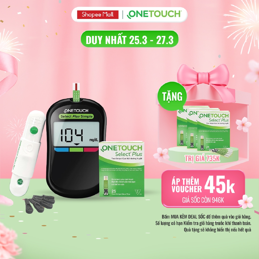 [BẢO HÀNH CHÍNH HÃNG 5 NĂM] Bộ máy đo đường huyết OneTouch Select Plus Simple
