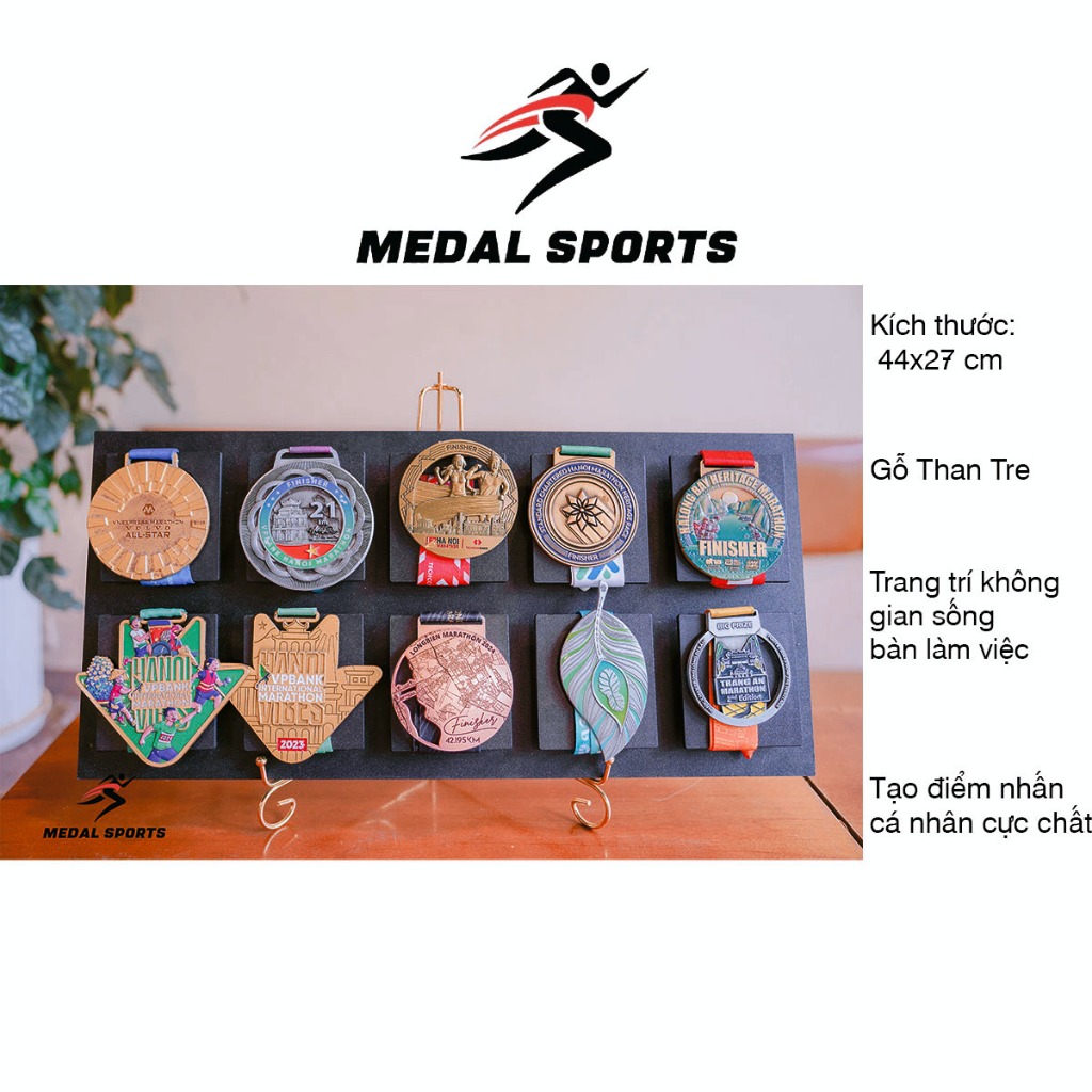 KHUNG TREO HUY CHƯƠNG GỖ THAN TRE – KÈM CHÂN ĐẾ Khung Treo Huy Chương | Treo Tường & Để Bàn | Medal 