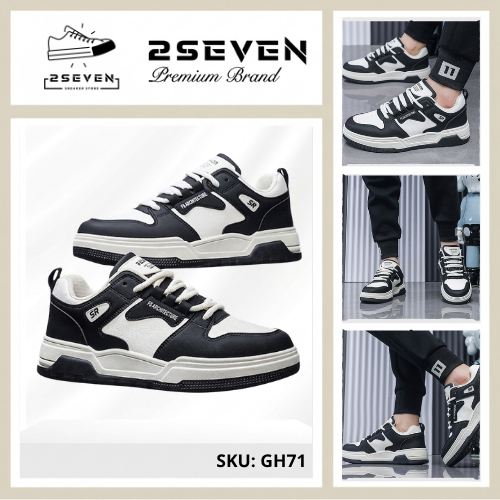 Giày Nam Sneaker Thể Thao Trắng Đen Chất Liệu DA PU Cao Cấp Phong Cách Hàn Quốc  - GH71 - 2SEVEN