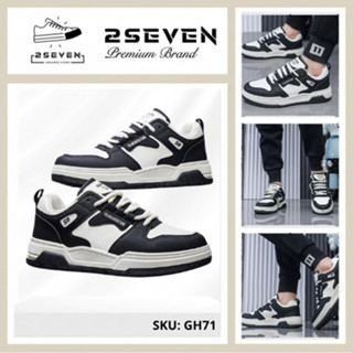 Giày Nam Sneaker Thể Thao Trắng Đen Chất Liệu DA PU Cao Cấp Phong Cách Hàn Quốc  - GH71 - 2SEVEN