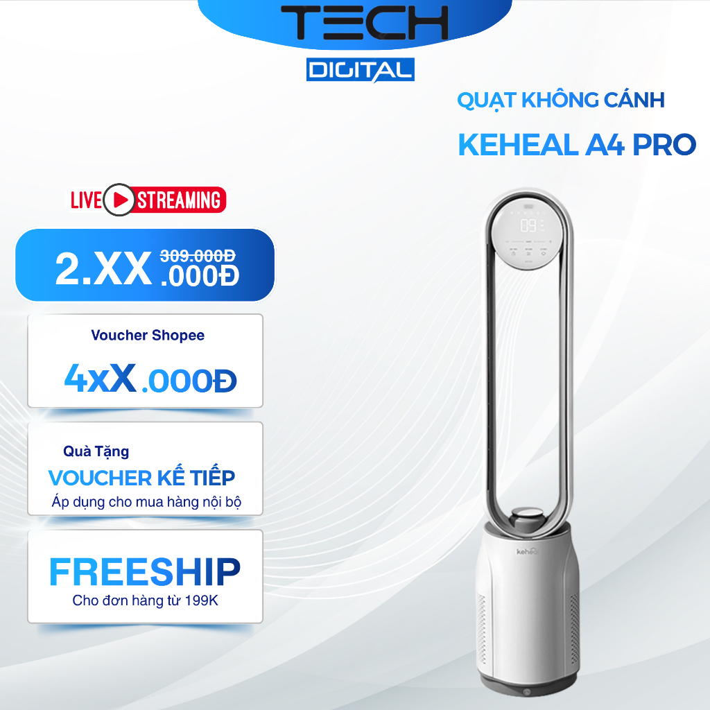 Quạt Không Cánh Keheal A4 Pro Tiếng Việt - Kiêm Lọc Không Khí Có Remote, Đa Cấp Độ Gió