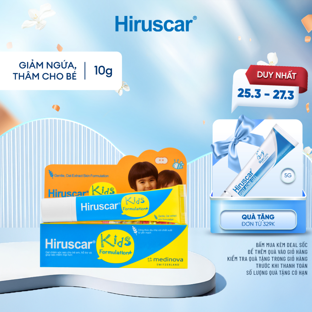 Gel cải thiện sẹo và vết thâm ngứa trẻ em Hiruscar Kids 10g