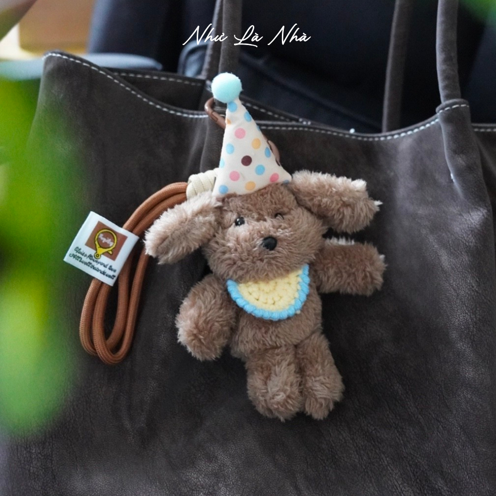 Móc Khóa Thú Bông Cún Đội Mũ Sinh Nhật Mini | Như Là Nhà Bloom Box