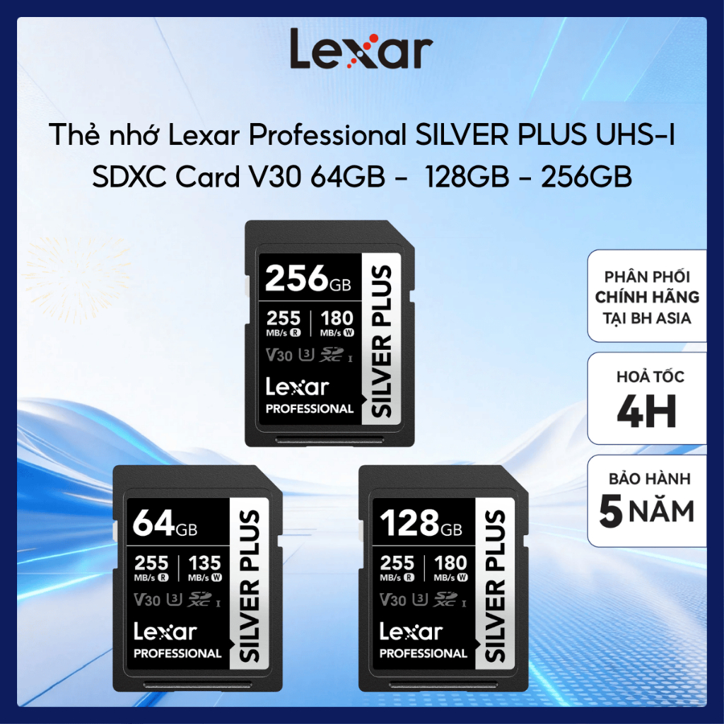 Thẻ nhớ Lexar Professional SILVER PLUS UHS-I SDXC Card V30 64GB -  128GB - 256GB