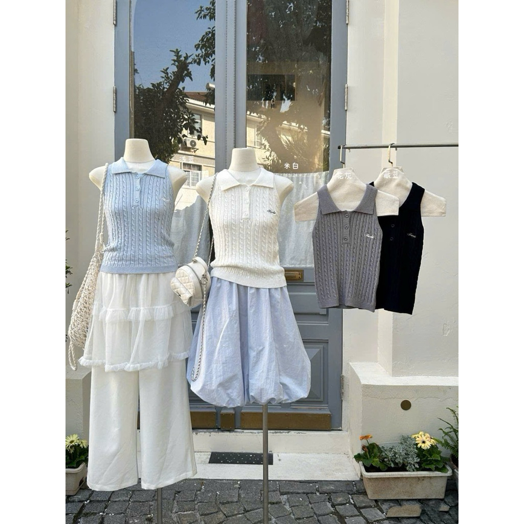 Xteen - Áo Polo Len Cable Không Tay Hàn 805193