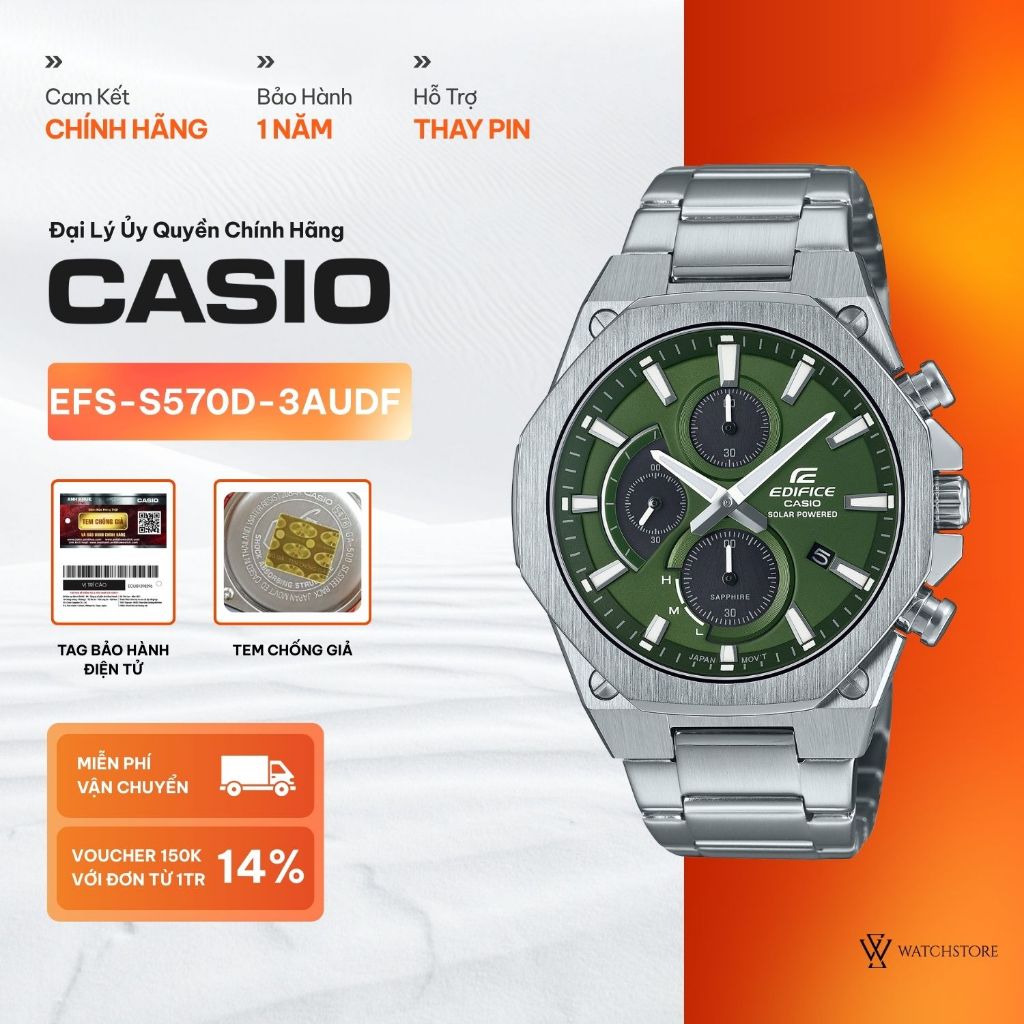 Đồng Hồ Nam Casio EDIFICE EFS-S570D-3AUDF Kính Sapphire Nguyên Khối Size 44mm Kháng Nước Dây Kim Loạ