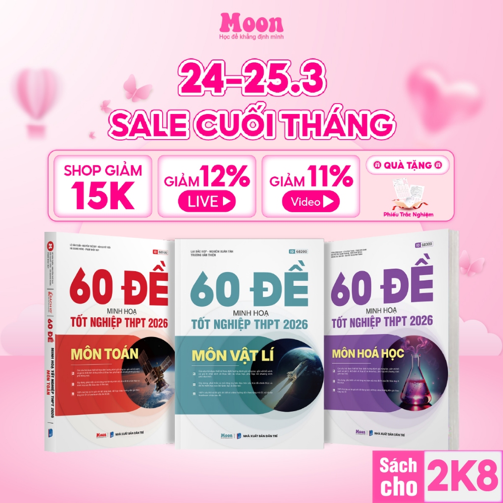 Sách 60 đề minh hoạ tốt nghiệp thpt môn toán lý hoá , Bộ đề trắc nghiệm 2026 khối A moonbook