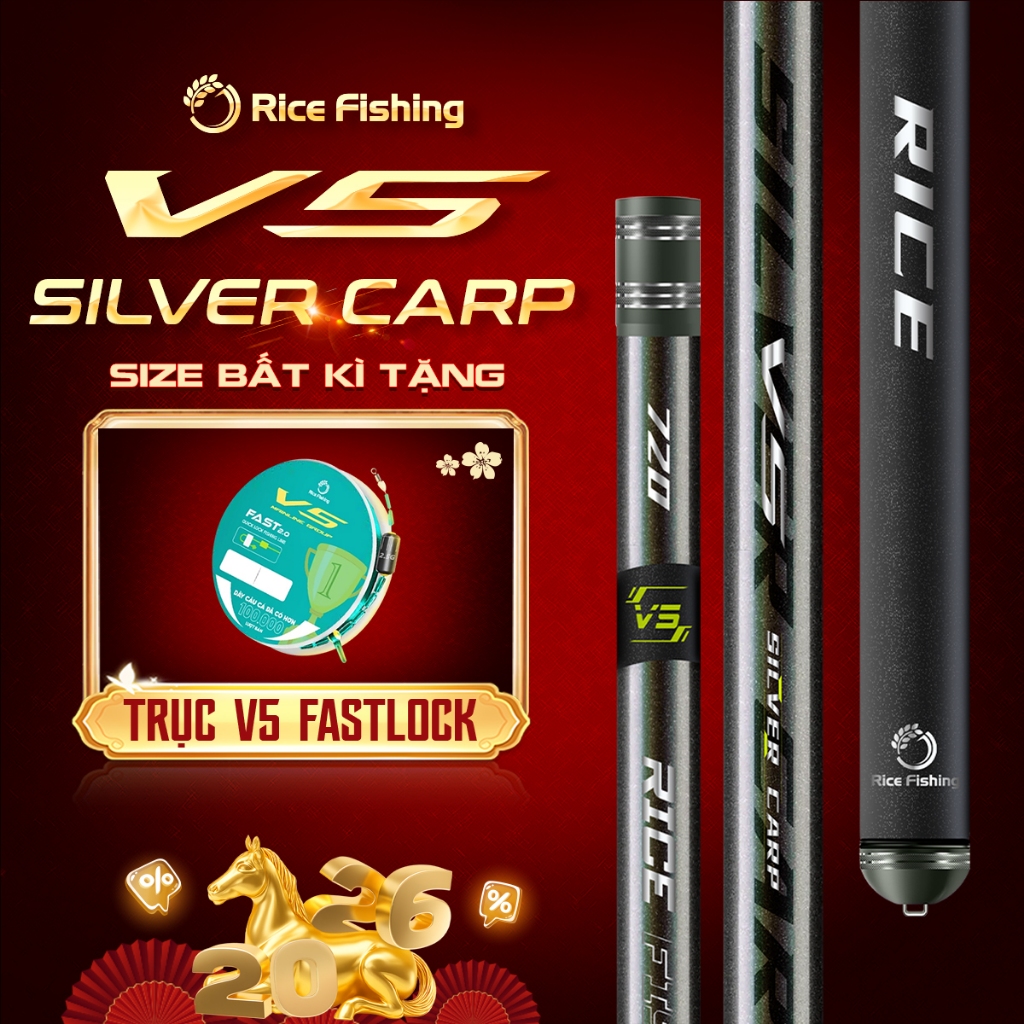 Cần câu đài V5 SILVER CARP RiceFishing chất liệu carbon cao cấp chuyên câu cá chép, cá mè CC-34