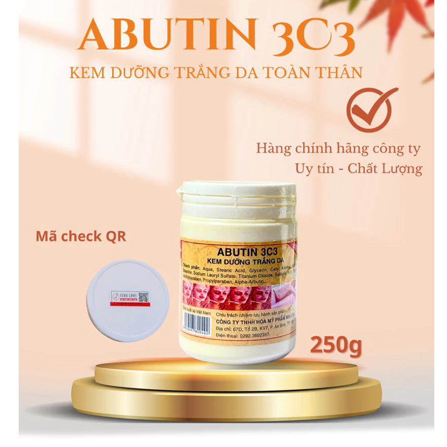 Kem kích trắng da body Abutin 3c3 250gram - Hàng công ty chính hãng