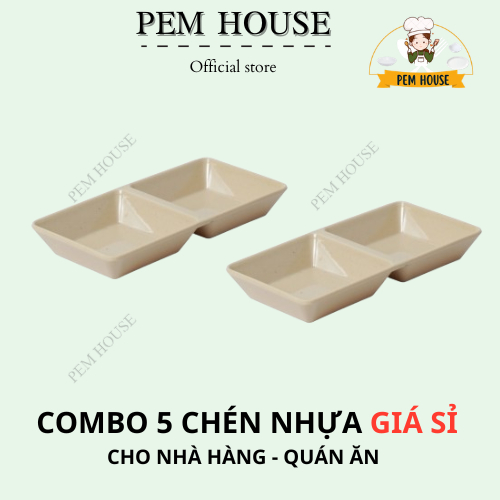Combo 5 Chén Chấm 2 Ngăn Nhựa Cao Cấp Màu Nâu – Dễ Vệ Sinh, Bền Đẹp- C103