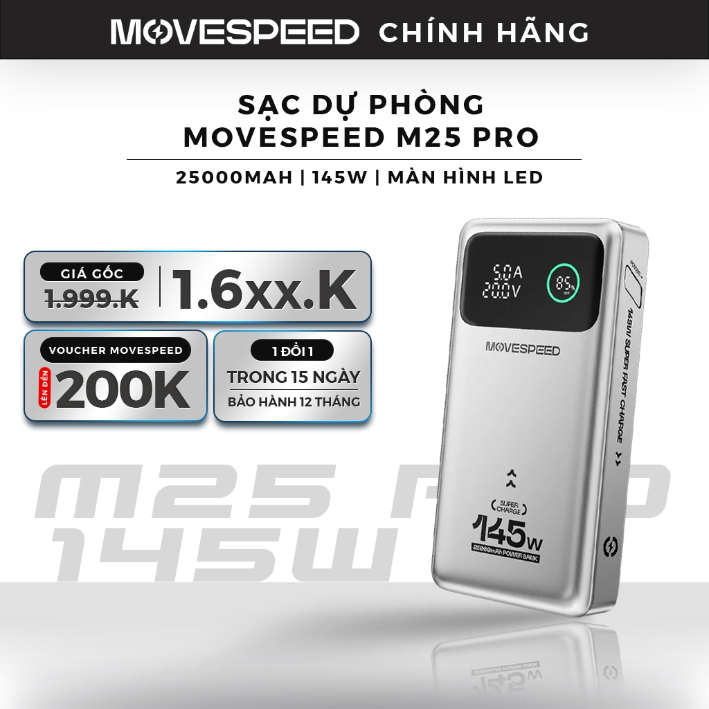 Sạc dự phòng Movespeed M25 PRO | 25000mAh | 145W