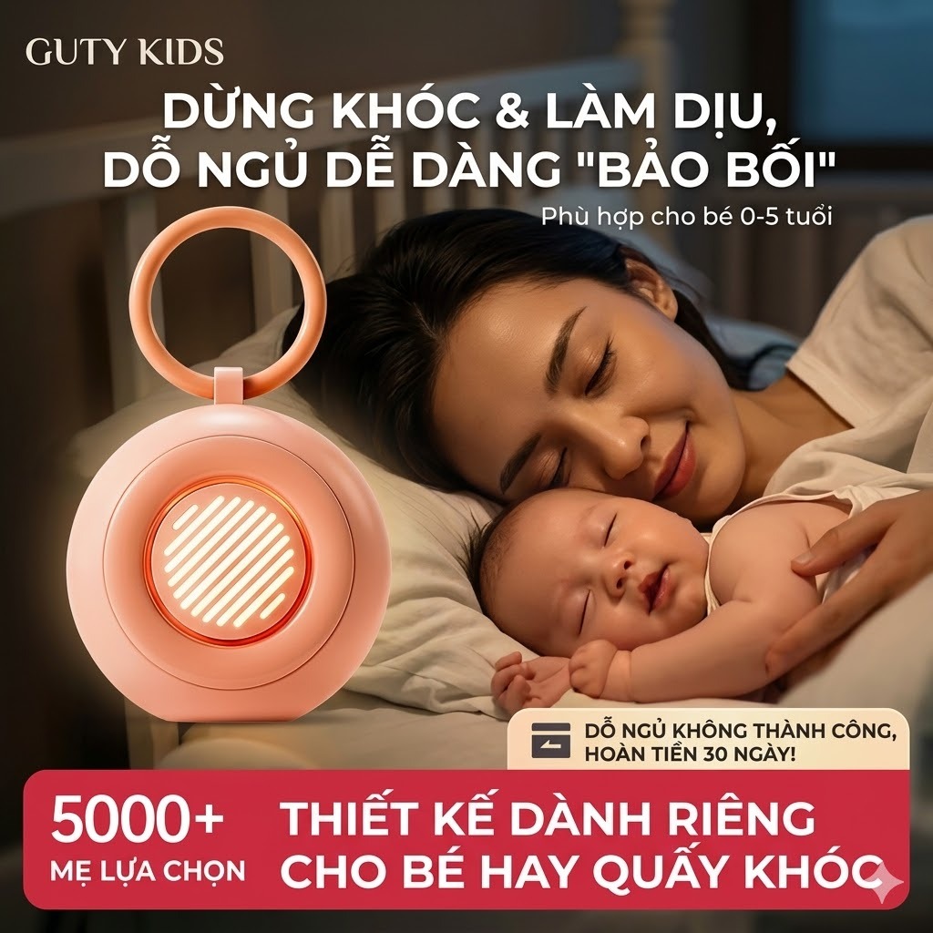 Máy Tạo Tiếng Ồn Trắng GutyKids Cho Bé Máy Phát Có Đèn Ngủ, Móc Treo, Chế Độ Hẹn Giờ