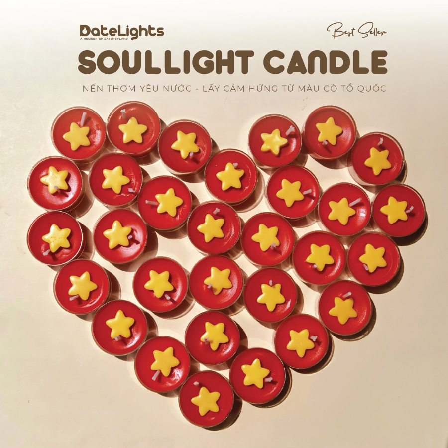 [Freeship] DATELIGHTS - Soullight Candle lấy cảm hứng từ màu cờ Tổ Quốc - Đã bao gồm hộp đựng và nơ 