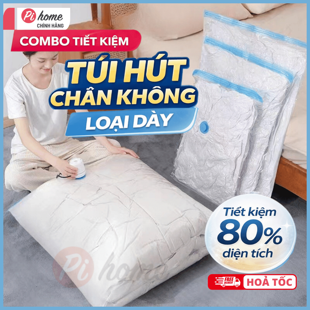 [HN hoả tốc 1h] Combo Túi Hút Chân Không đựng quần áo kèm bơm, set túi đựng chăn bông, vali Pihome