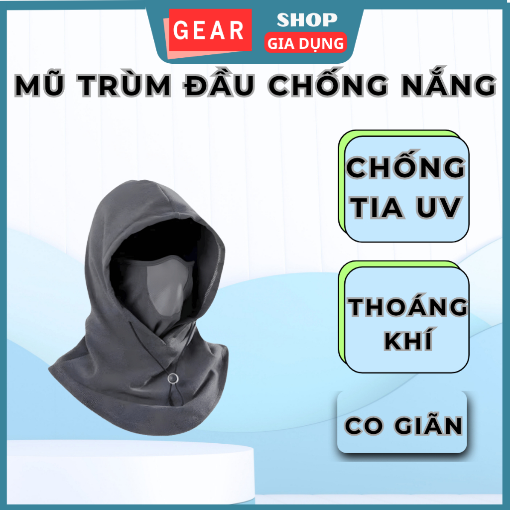 Mũ trùm đầu kèm khẩu trang nam nữ GEARSHOP nón che nắng chống tia UV có dây rút cao cấp