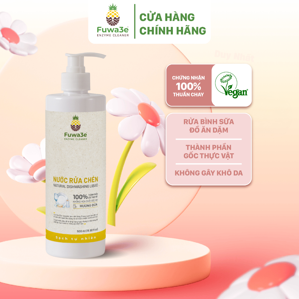 Nước Rửa Bát Fuwa3e Enzyme Sinh Học 500ml An Toàn Cho Bé Bảo Vệ Da Tay