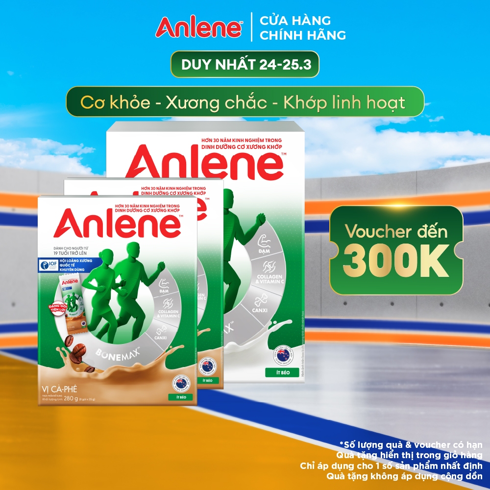 Combo 1 hộp Sữa Bột Anlene Gold Movepro Hương Vanilla 1,2Kg + 2 hộp Sữa Bột Anlene hương Cà phê hộp 