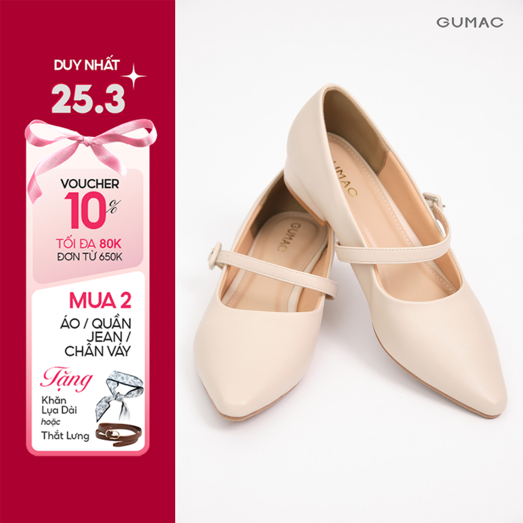Giày búp bê nữ GUMAC phối quai ngang mũi nhọn thanh lịch GF01078