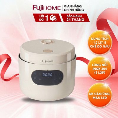 Nồi cơm điện tử inox 1,2Lít Fujihome RC12LS dành cho 3 - 5 người, bảng điều khiển màn hình LED