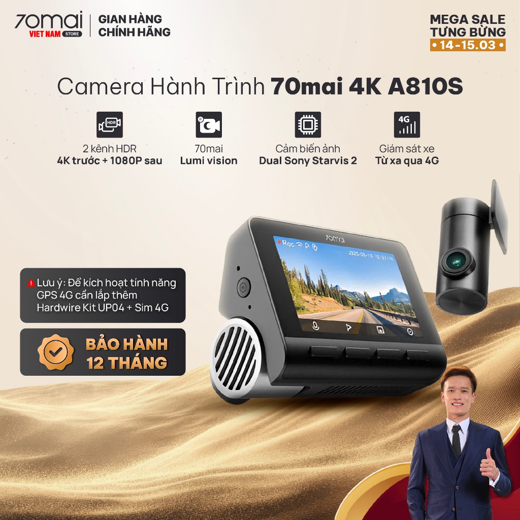 Camera hành trình 70mai 4K A810S HDR Dash Cam