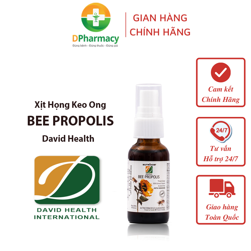Xịt Họng Keo Ong Bee Propolis David Health, Hỗ Trợ Giảm Đau Họng, Dịu Các Cơn Ho, Ngừa Vi Khuẩn