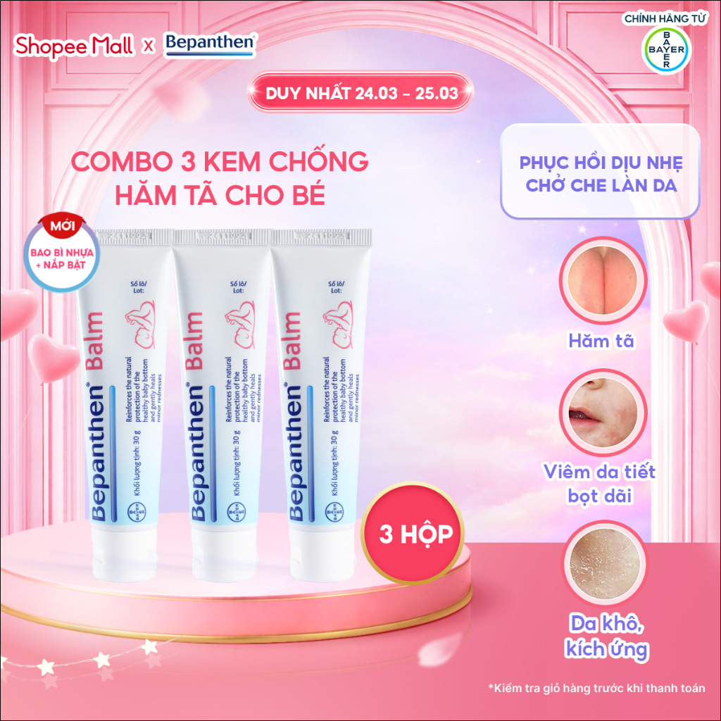 Combo 2/3 tuýp kem chống hăm Bepanthen Balm dạng kem mỡ 30g/tuýp